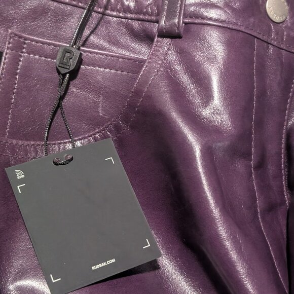 Rudsak | Women’s Bootcut Leather Pants In Eggplant With Faded Finish - Picture 14 of 15
